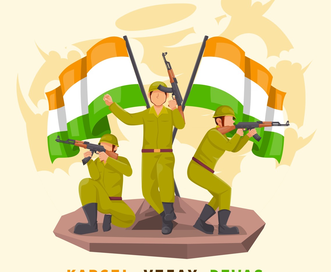 Indian Soldier Holding Gun with Flag