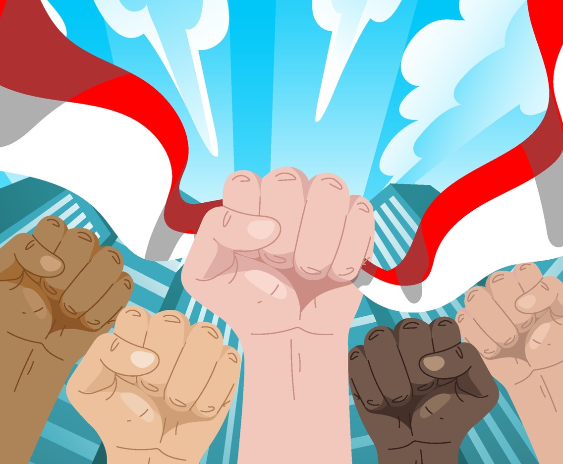 Different Hands Rise with City Background