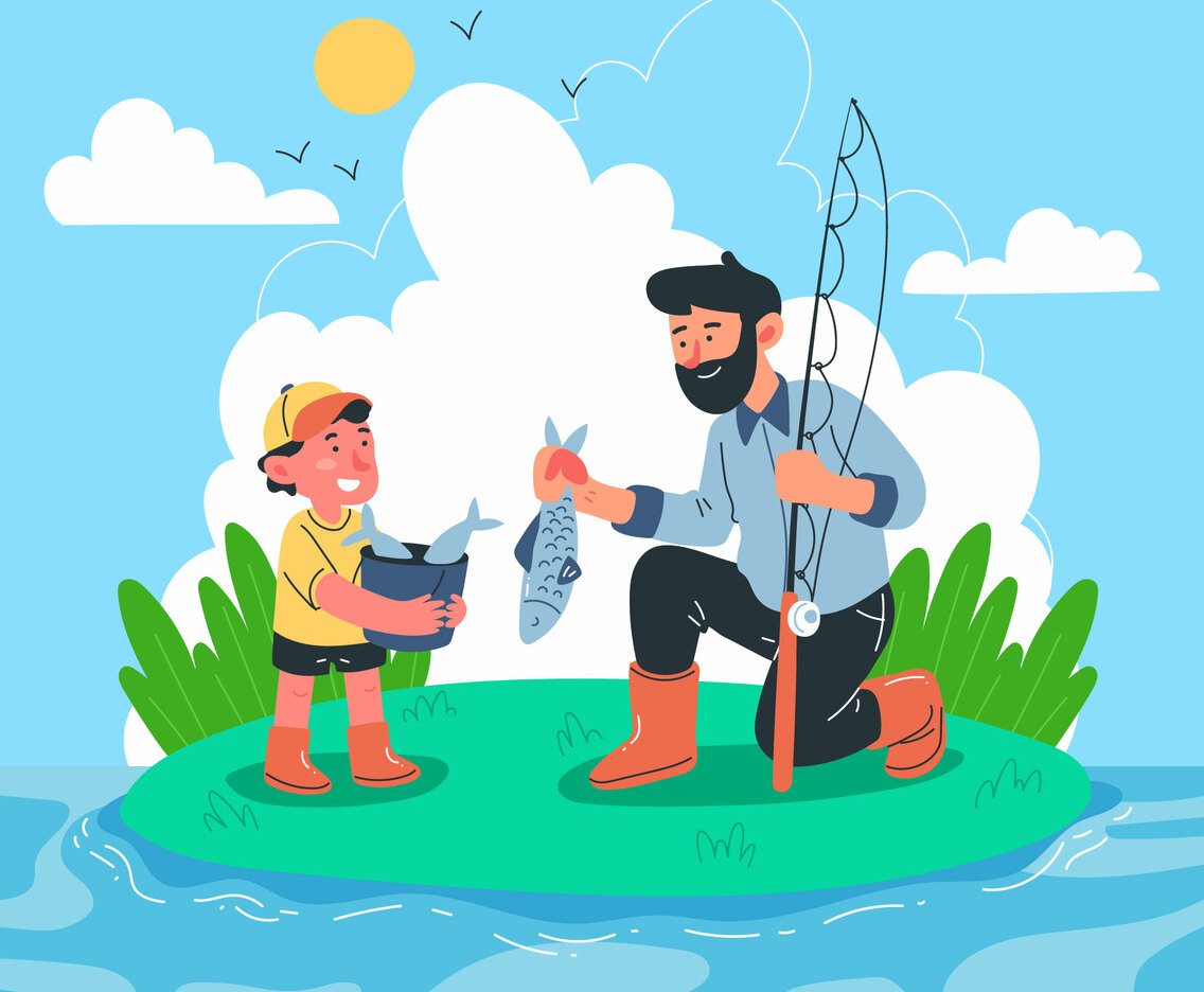 Father and Son Fishing Together