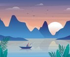 Man Fishing with Beautiful View Background