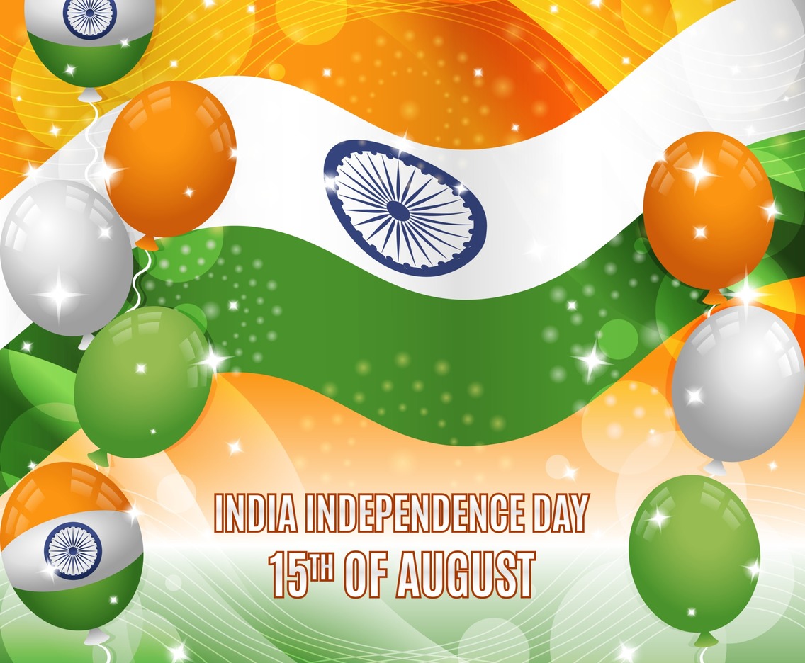 India Independence Day Background with Flag and Balloons Composition
