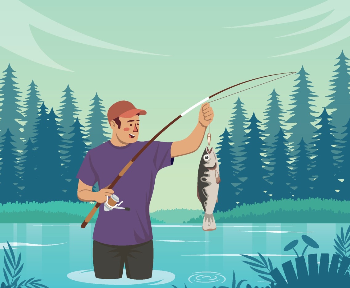 Summer Fishing Activity in Lake