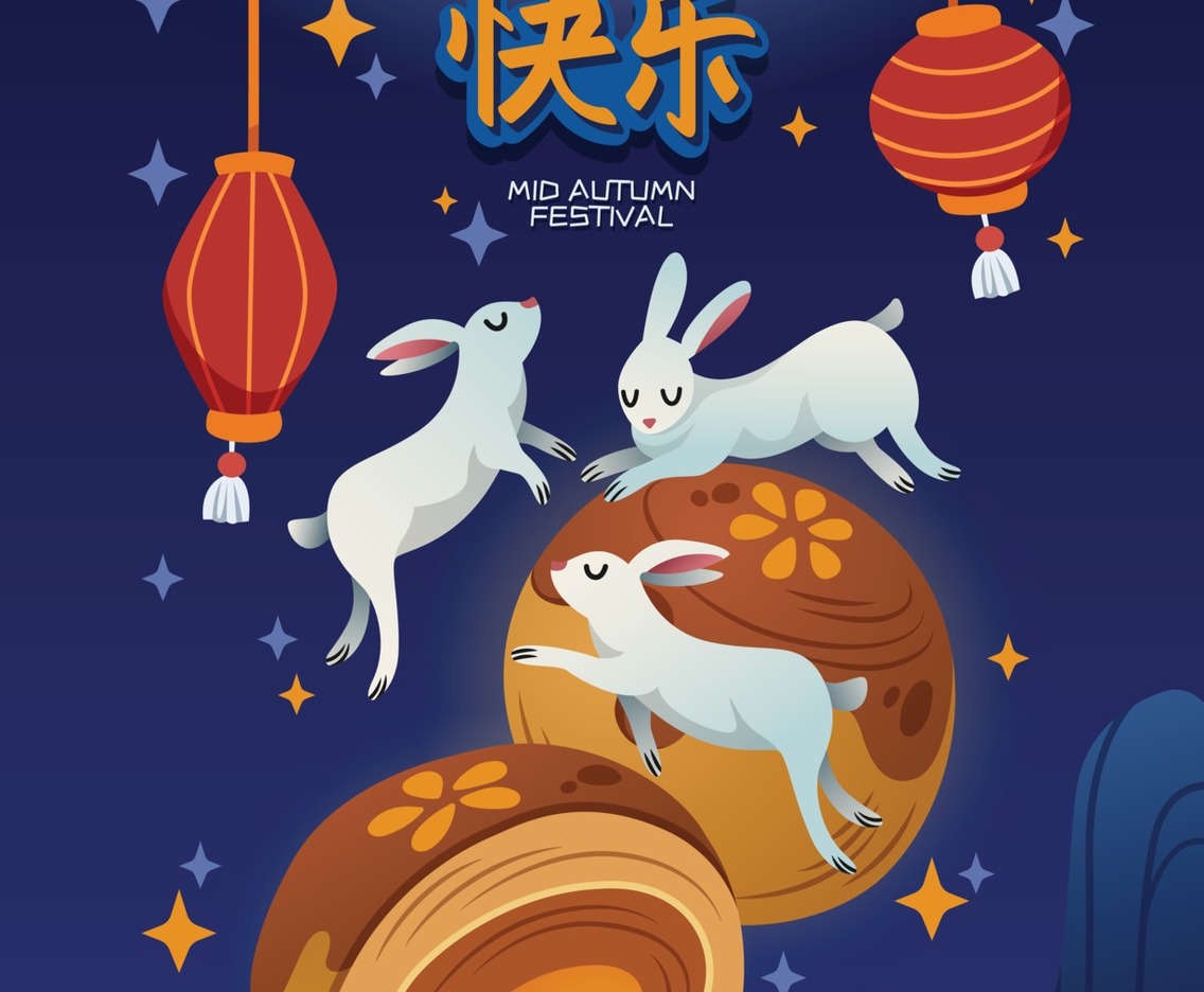 Three Rabbits Flying Around Moon Cake