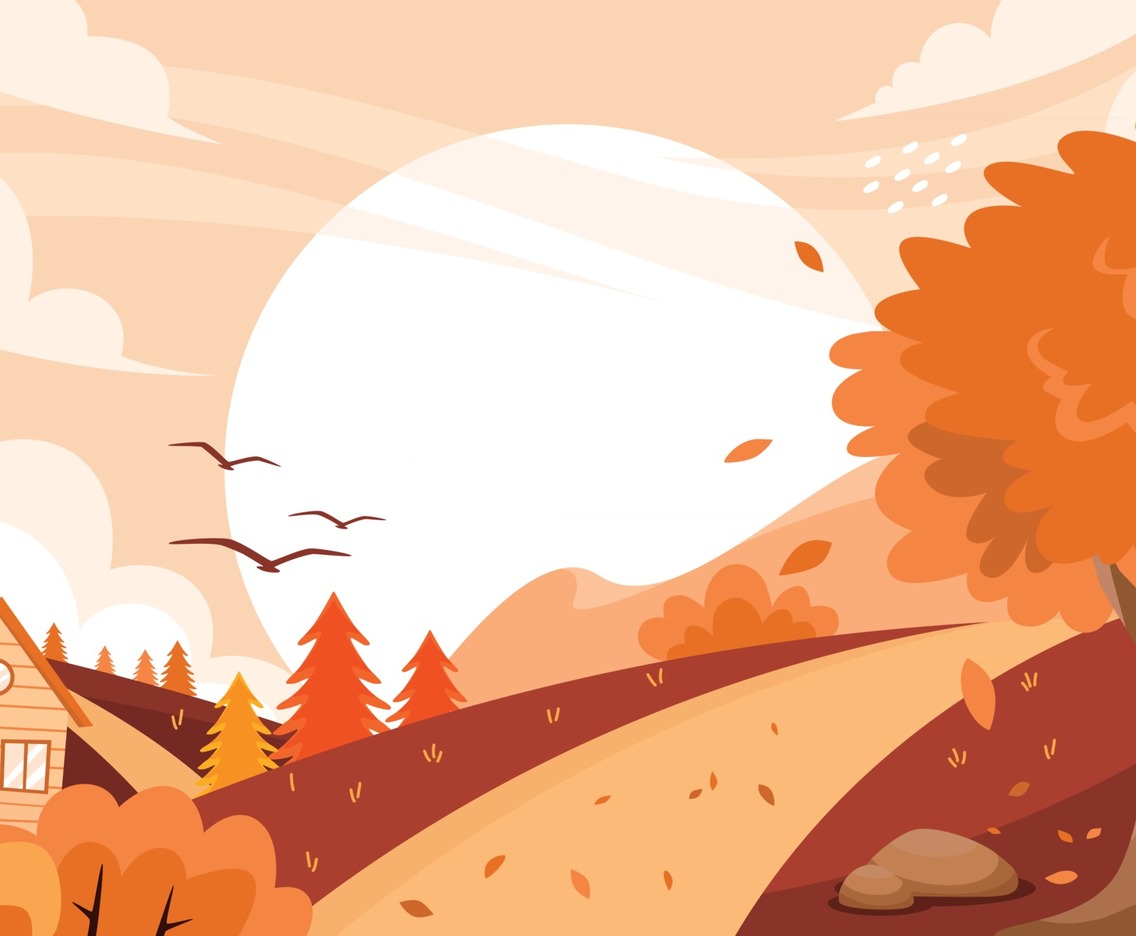 Autumn Background with House and Trees