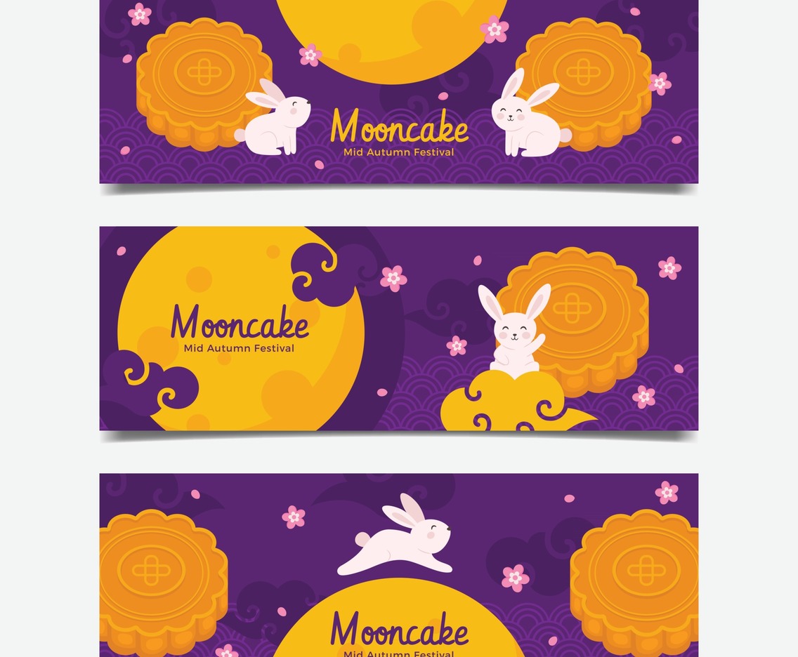 Mooncake Mid Autumn Festival Banner Set