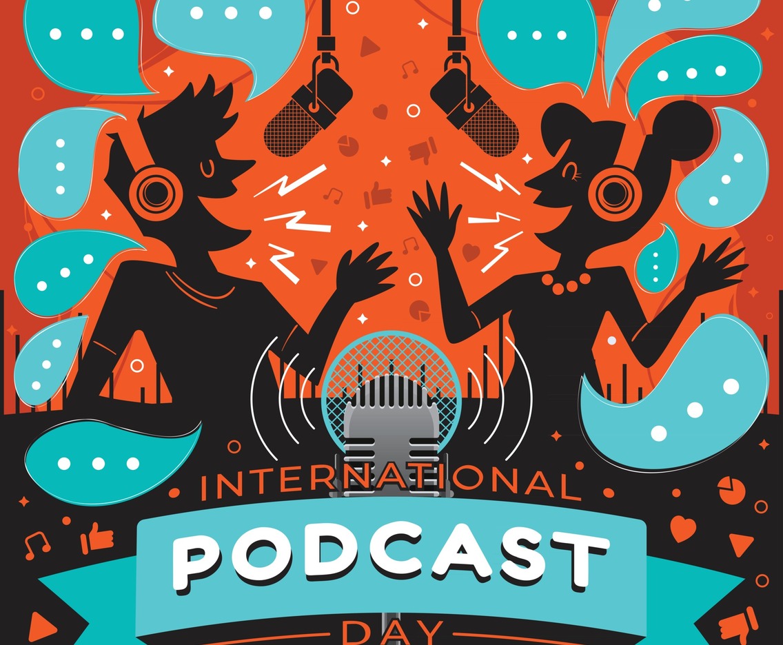International Podcast Day Concept with Cartoon Silhouette Interview