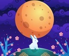 Moon and Rabbit in Mid Autumn Celebration