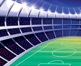 Soccer Stadium at Night with Fans Crowds