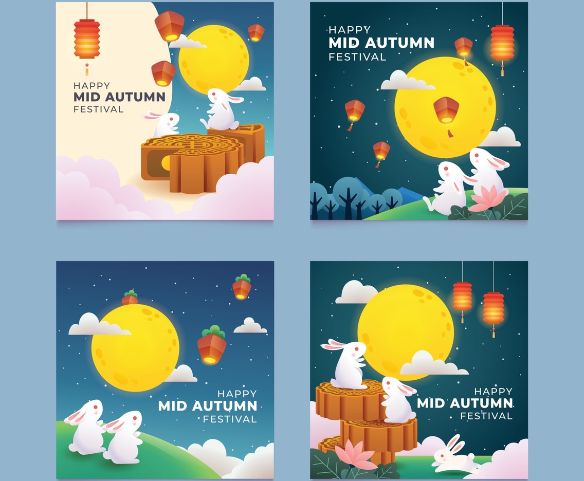 Set of Mid Autumn Festival Greeting Card