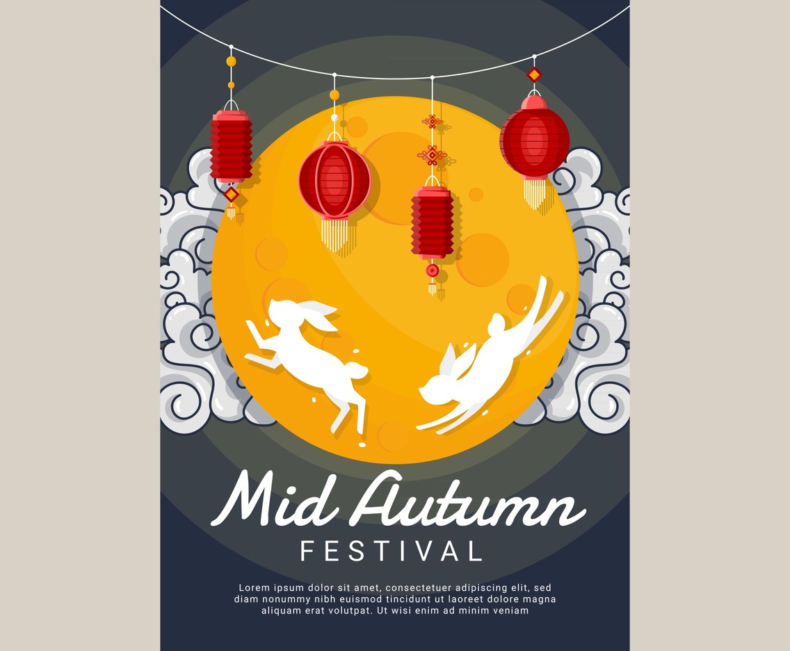 Moon and Rabbit in Mid Autumn Festival Celebration