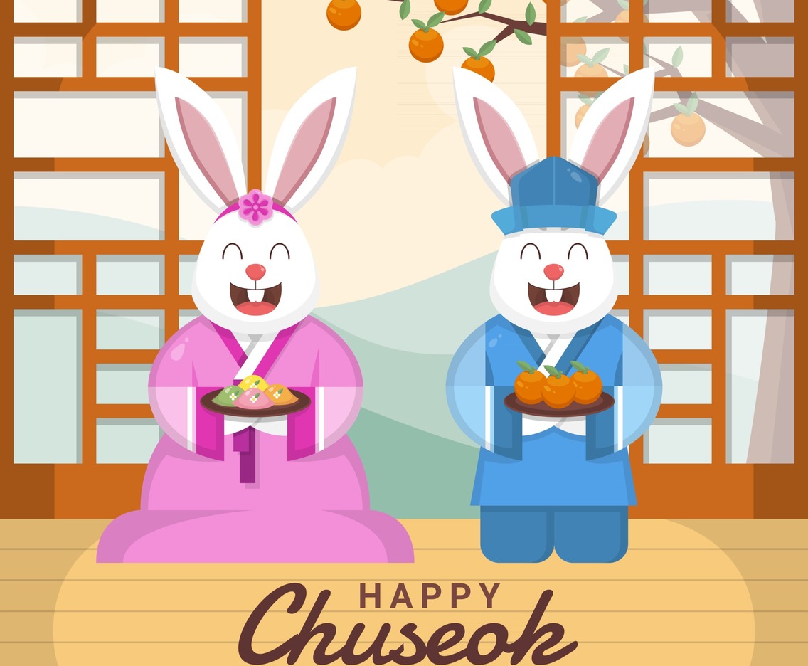 Couple of Rabbit Celebrate Chuseok