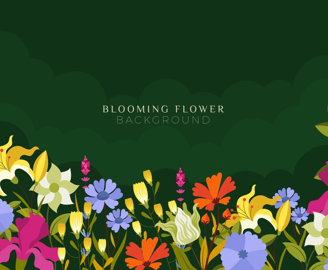 Colorful Field of Flower on a Green Background
