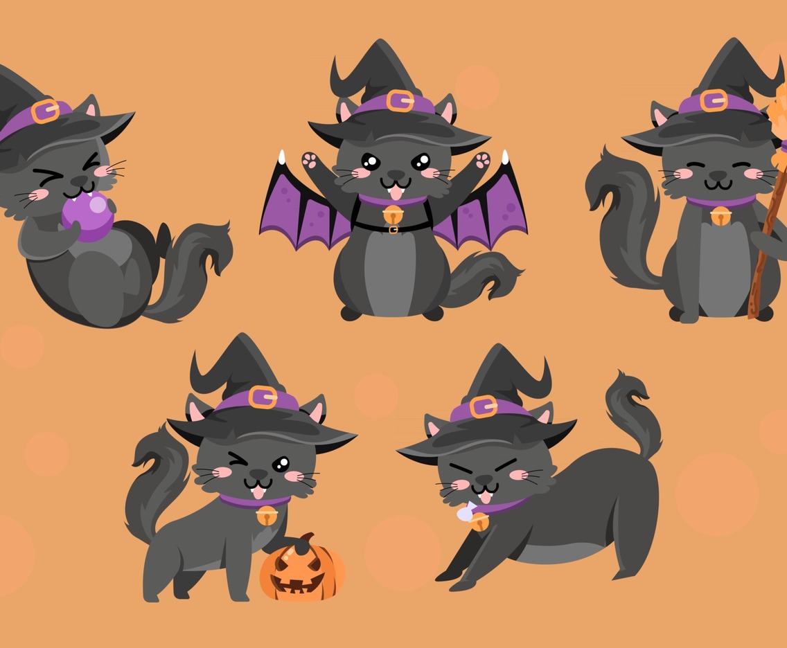 Cute Cat Characters in Halloween Costume
