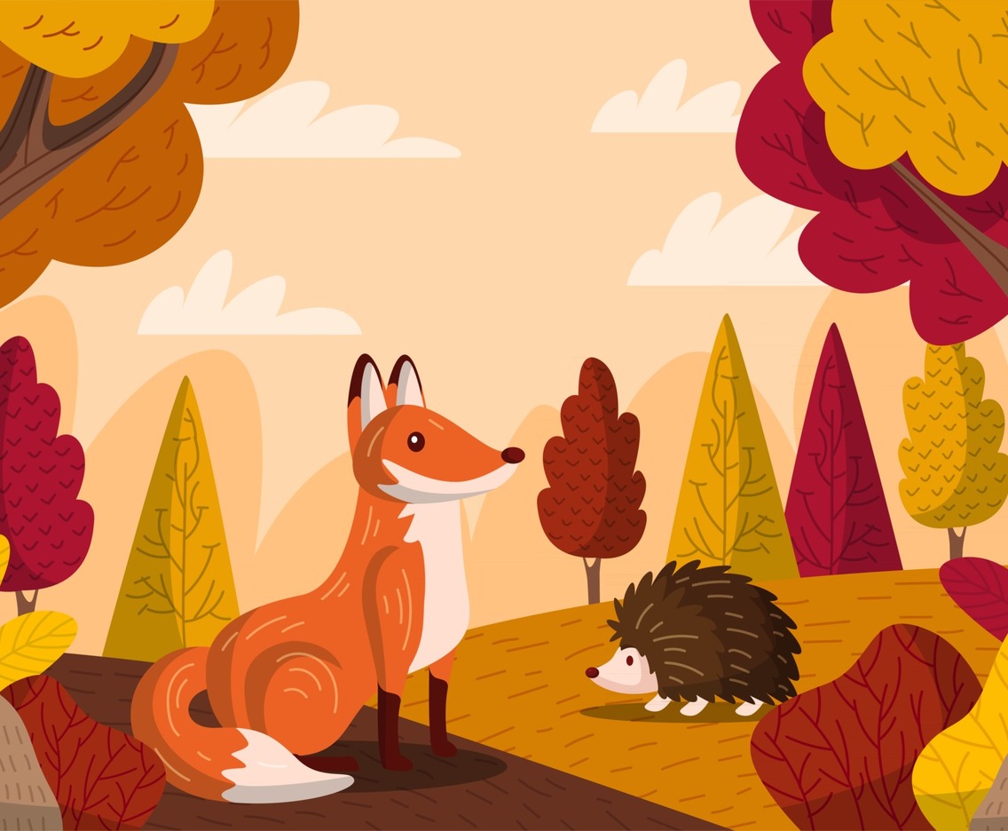Autumn Forest with Animals Background
