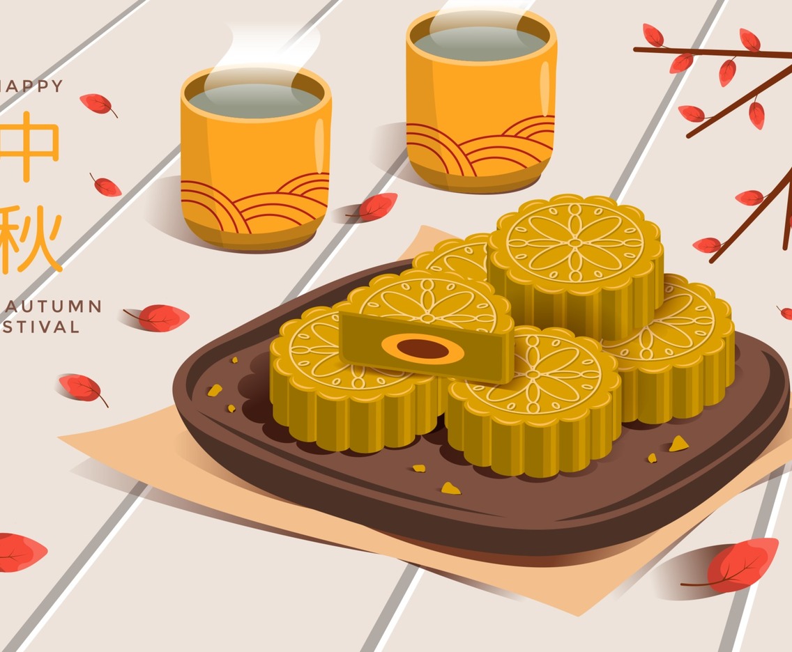 Mooncake and Tea in Mid Autumn Concept