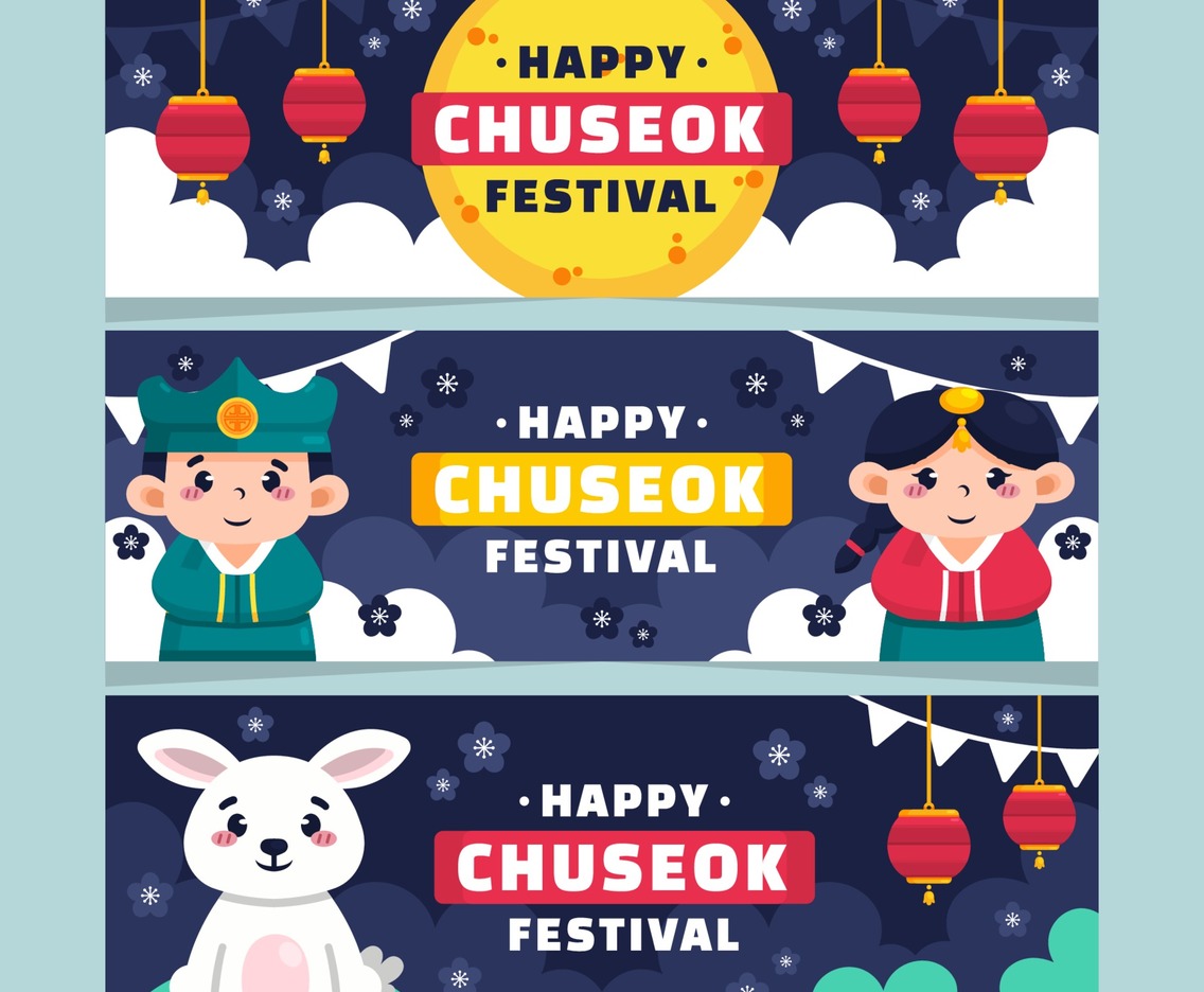 Set of Cute Chuseok Banners