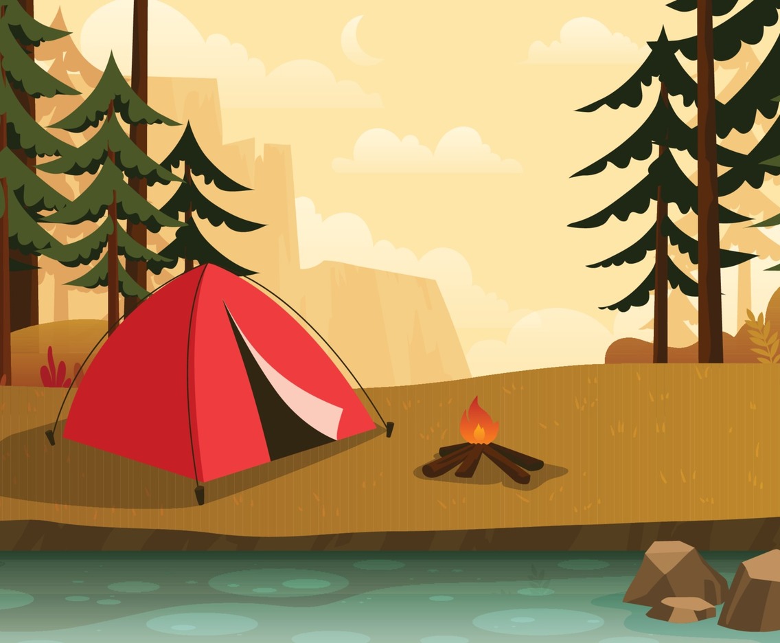Camping Near the River in Autumn Season