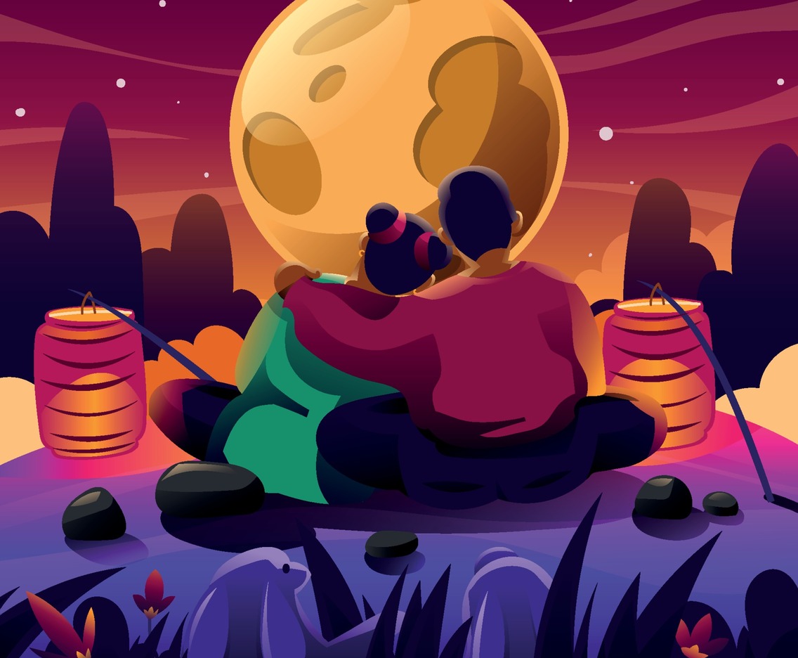 A Couple Enjoying Mid Autumn Moon Light