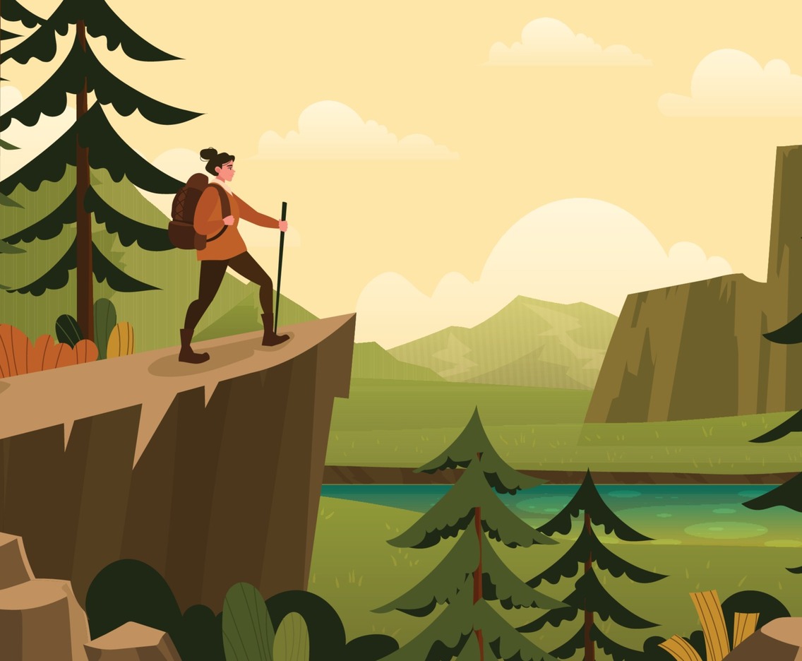 A Traveler Girl Standing on Top of the Cliff