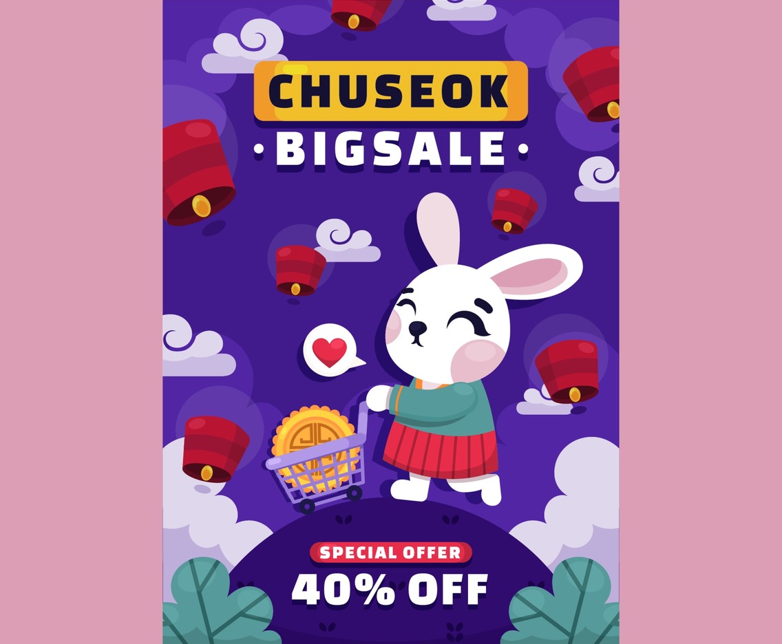 Chuseok Sale Poster with Cute Bunny