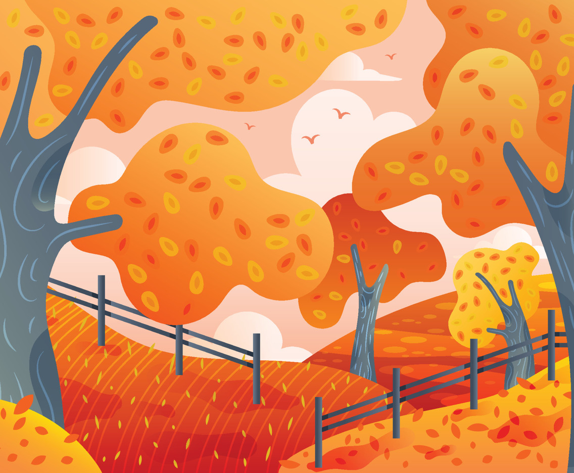 Scenery of Autumn Forest Background