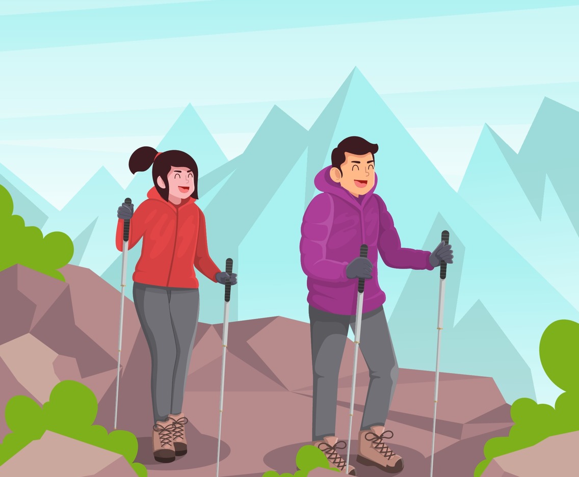 Couple Hiking In The Mountain