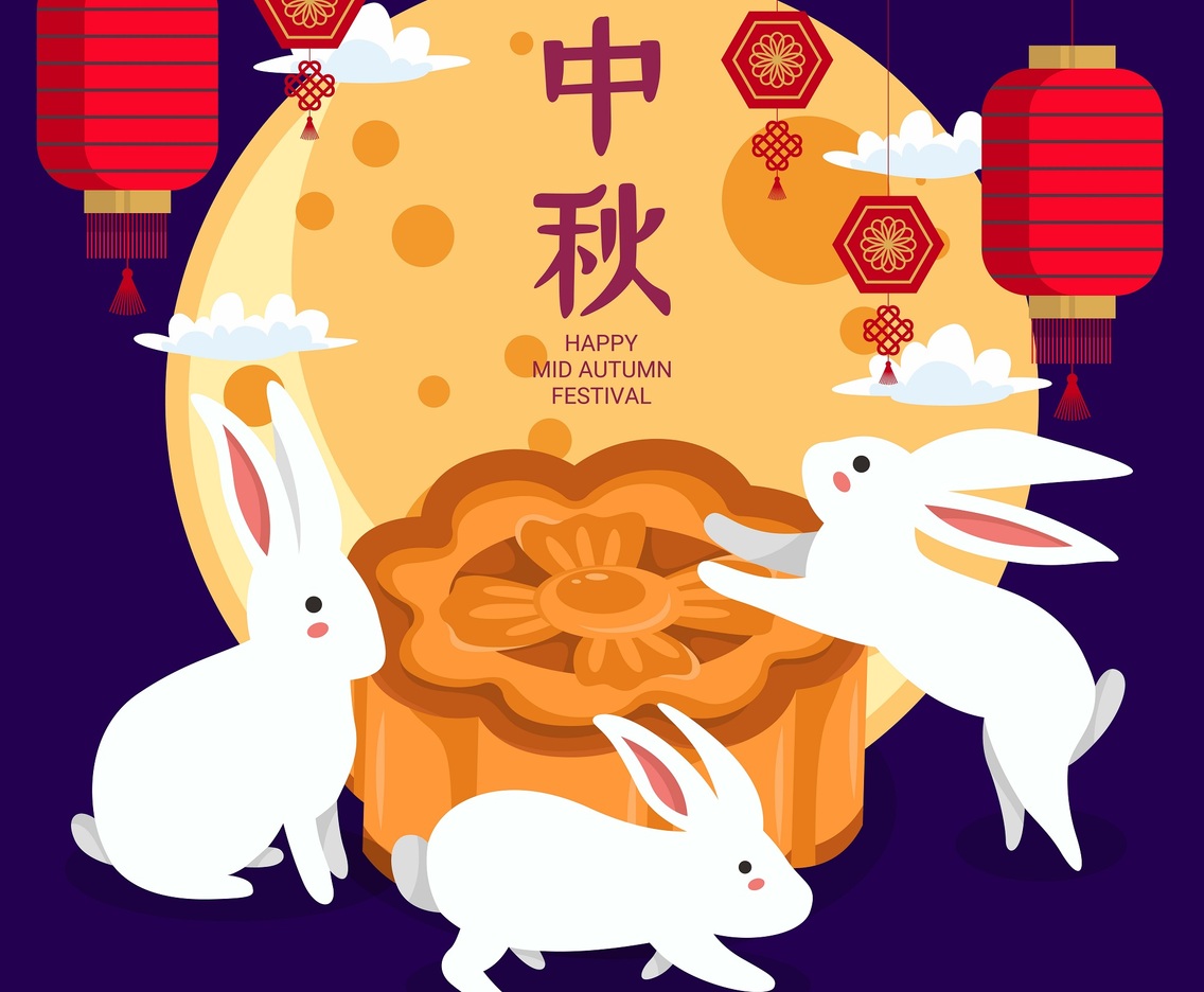Mid Autumn Festival with Cute Rabbit and Mooncake