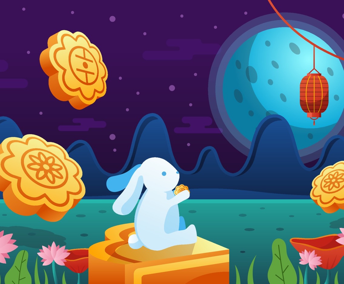 Cute Rabbit Celebrates Mid Autumn Festival
