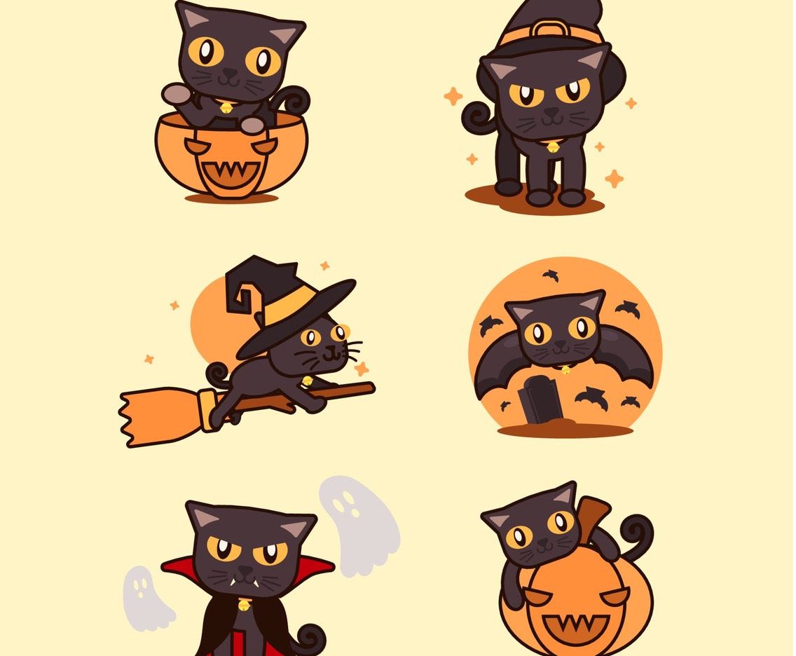 Cute Halloween Black Cat Character Collection