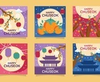 Happy chuseok festival colorful card set