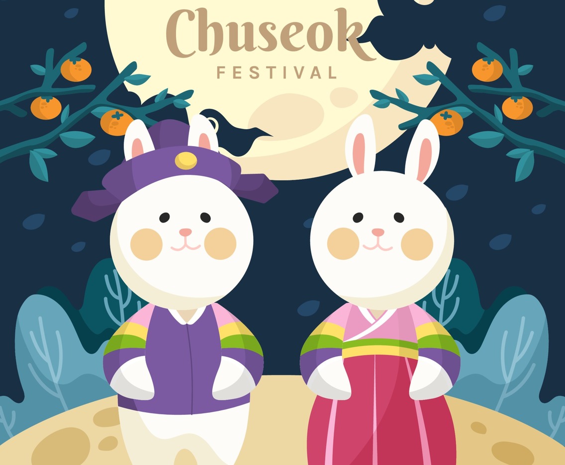A Couple of Smiling Bunny Dressed With Chuseokbim
