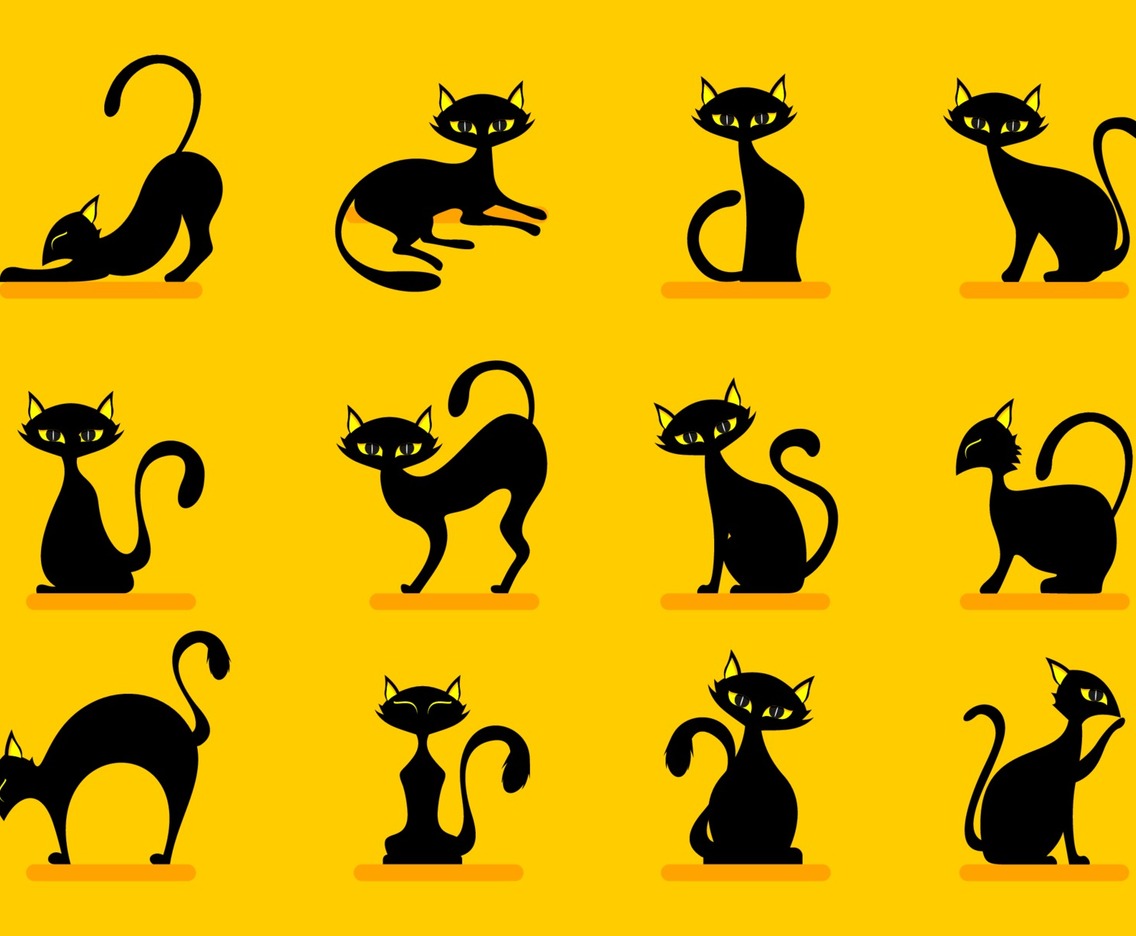 Black Cat Halloween Character Set