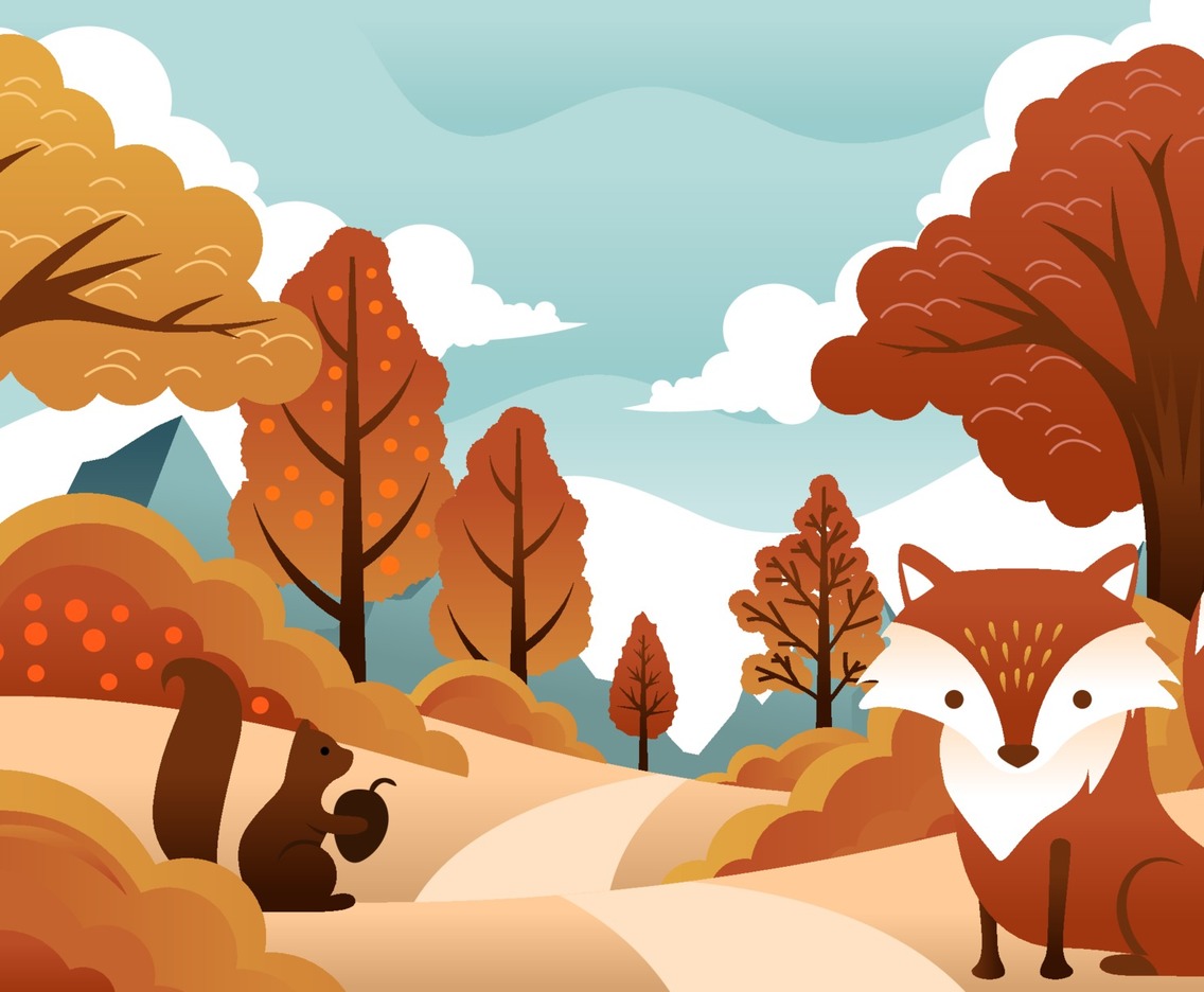 Autumn Background with Flora and Fauna