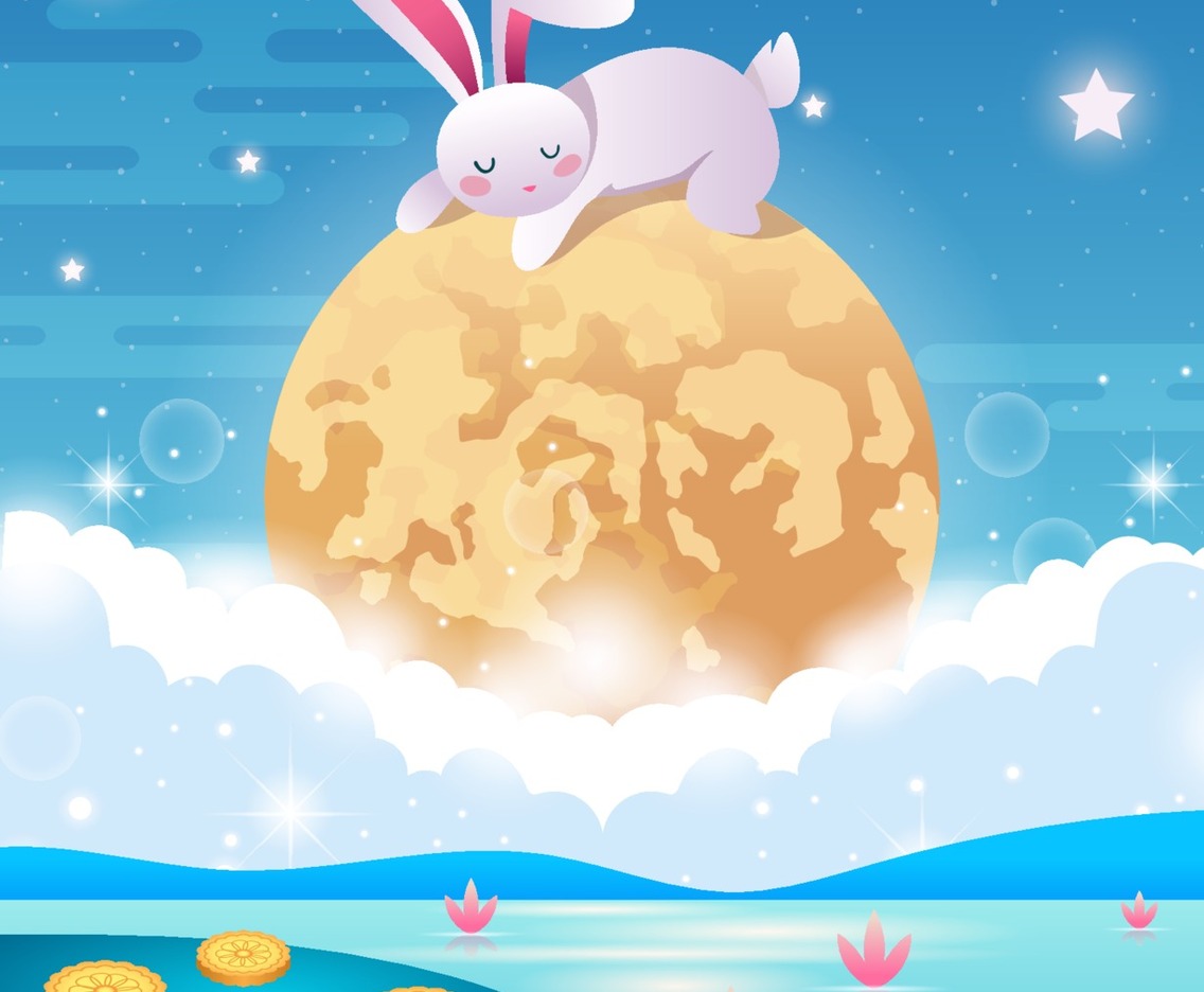 Mid Autumn Festival With Rabbit Sleeping On The Moon