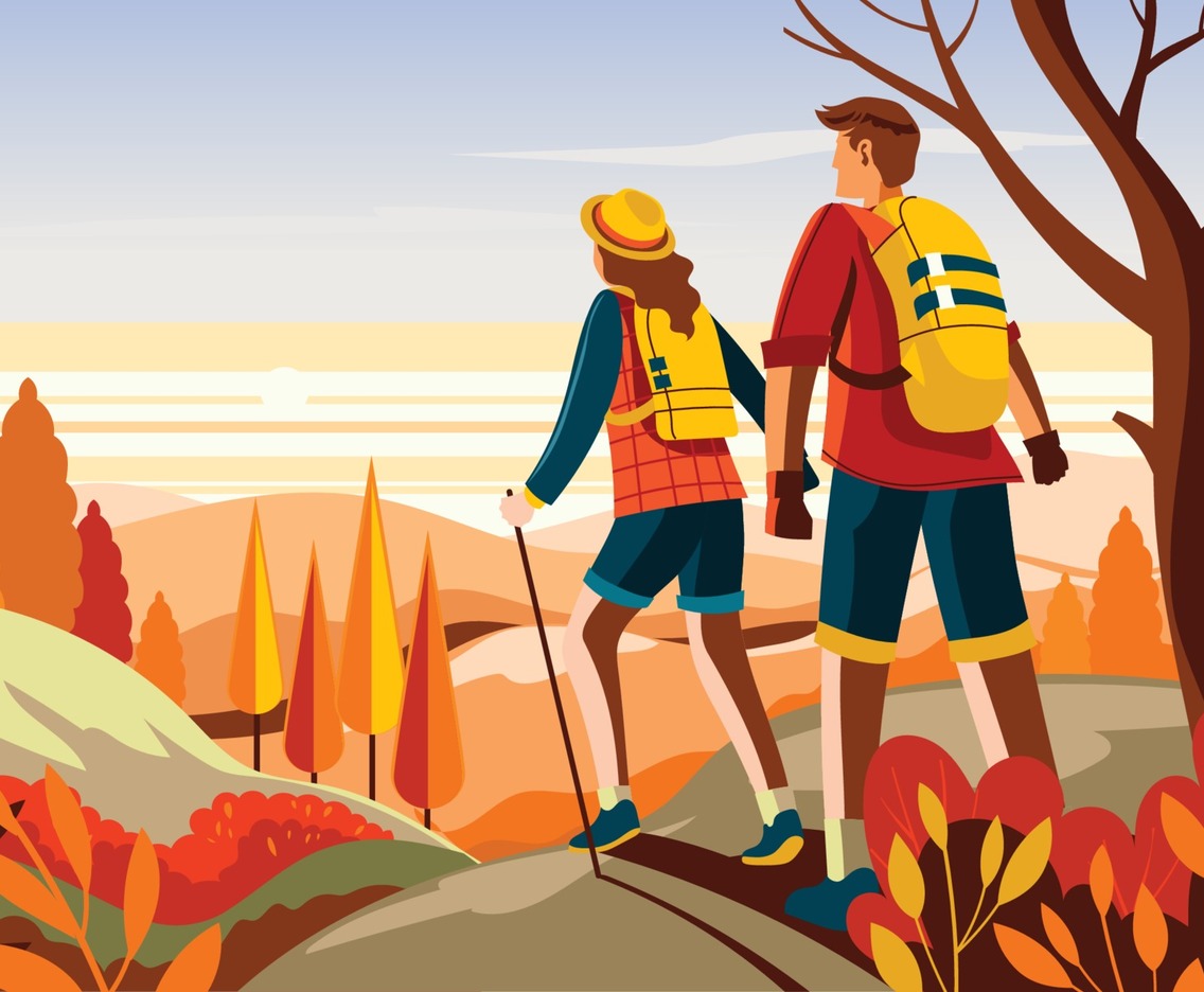 Couple Hiking in the mountain on Fall Season