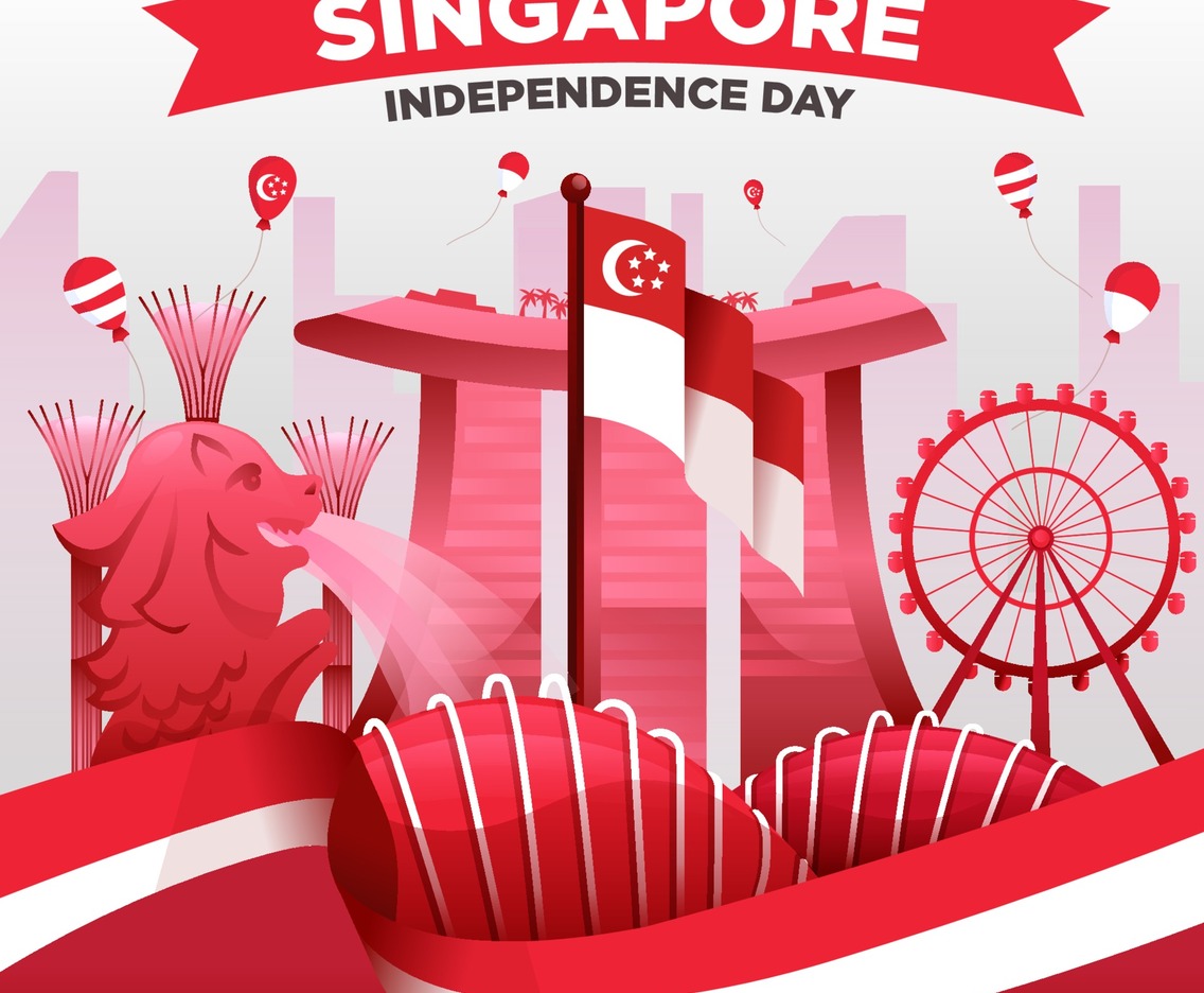Singapore Independence Day with Modern Landmark and Baloon