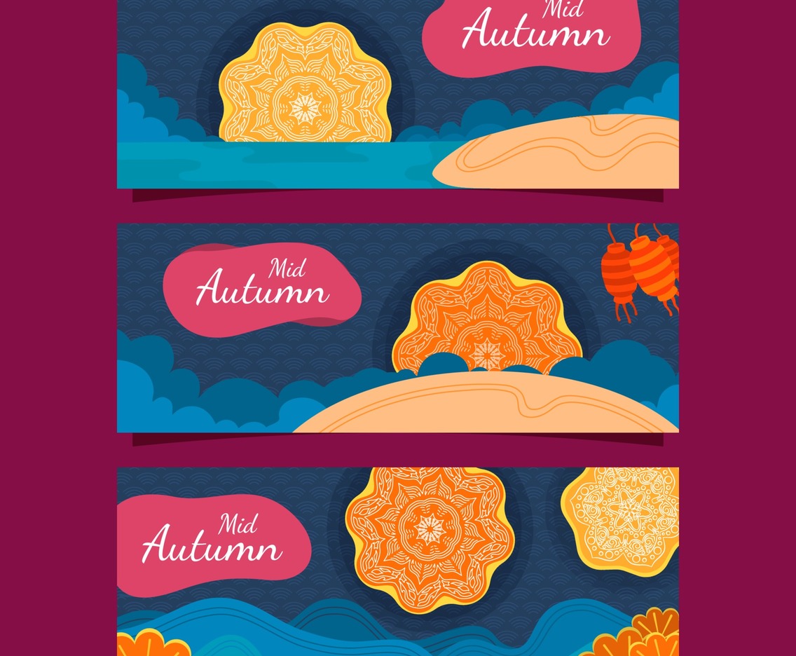 Set of Banners for Mid Autumn Festival