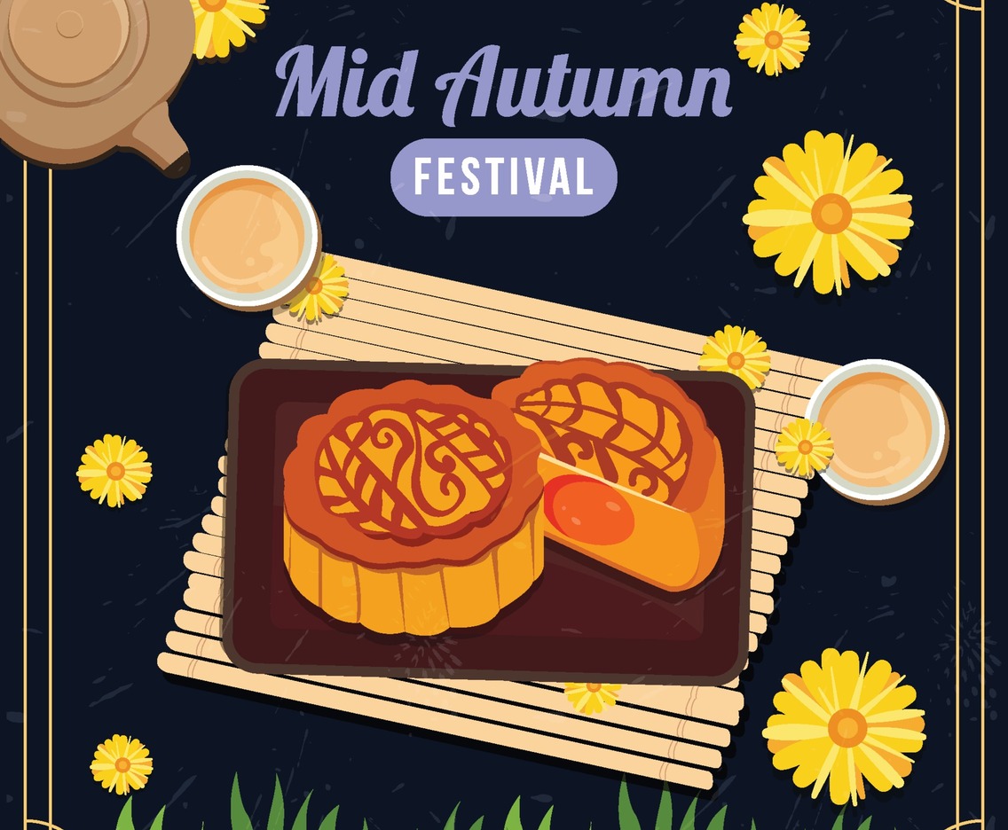 Moon Cake on the Table with Chrysanthemum Tea