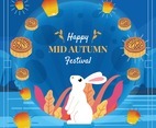 Rabbit and Moon Cake Elements of Mid Autumn Festival
