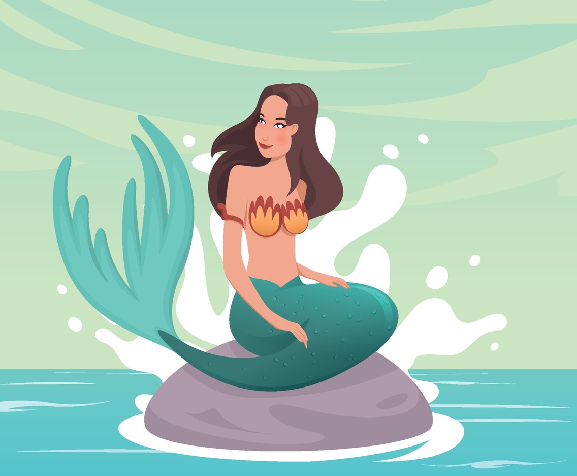 Mermaid Pose in a Rock