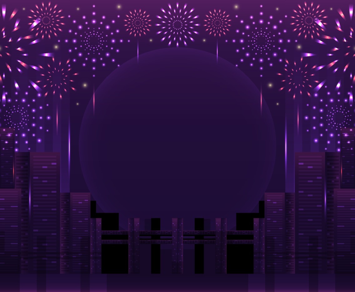 Beautiful Fireworks with Night Cityscape Background