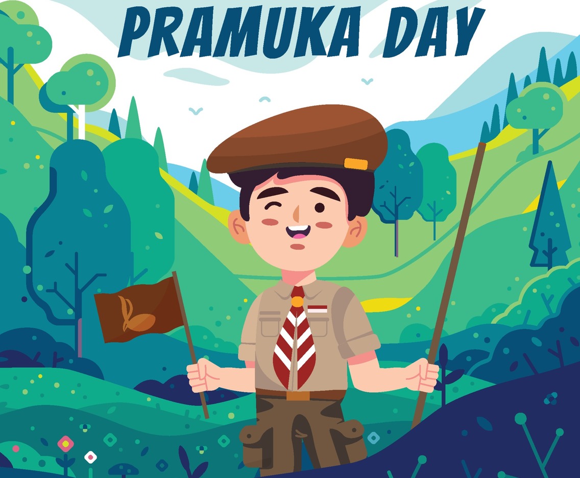Boyscout Holding Flag and Stick During Pramuka Event