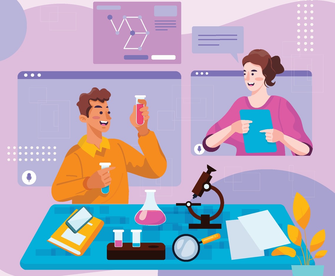 Two College Students Discuss Chemistry Project Virtually