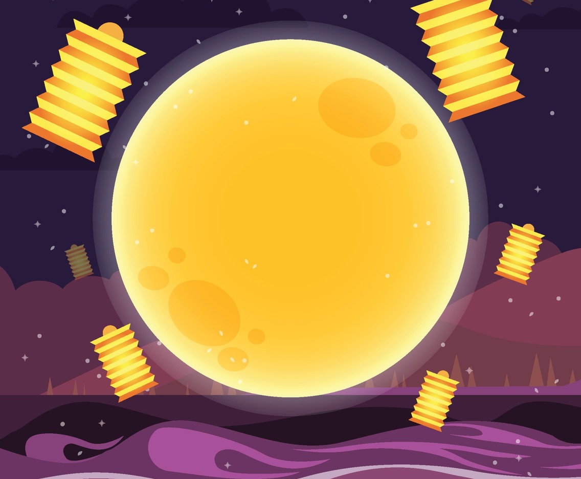 Full Moon With Flying Lanterns In Mid Autumn Festival