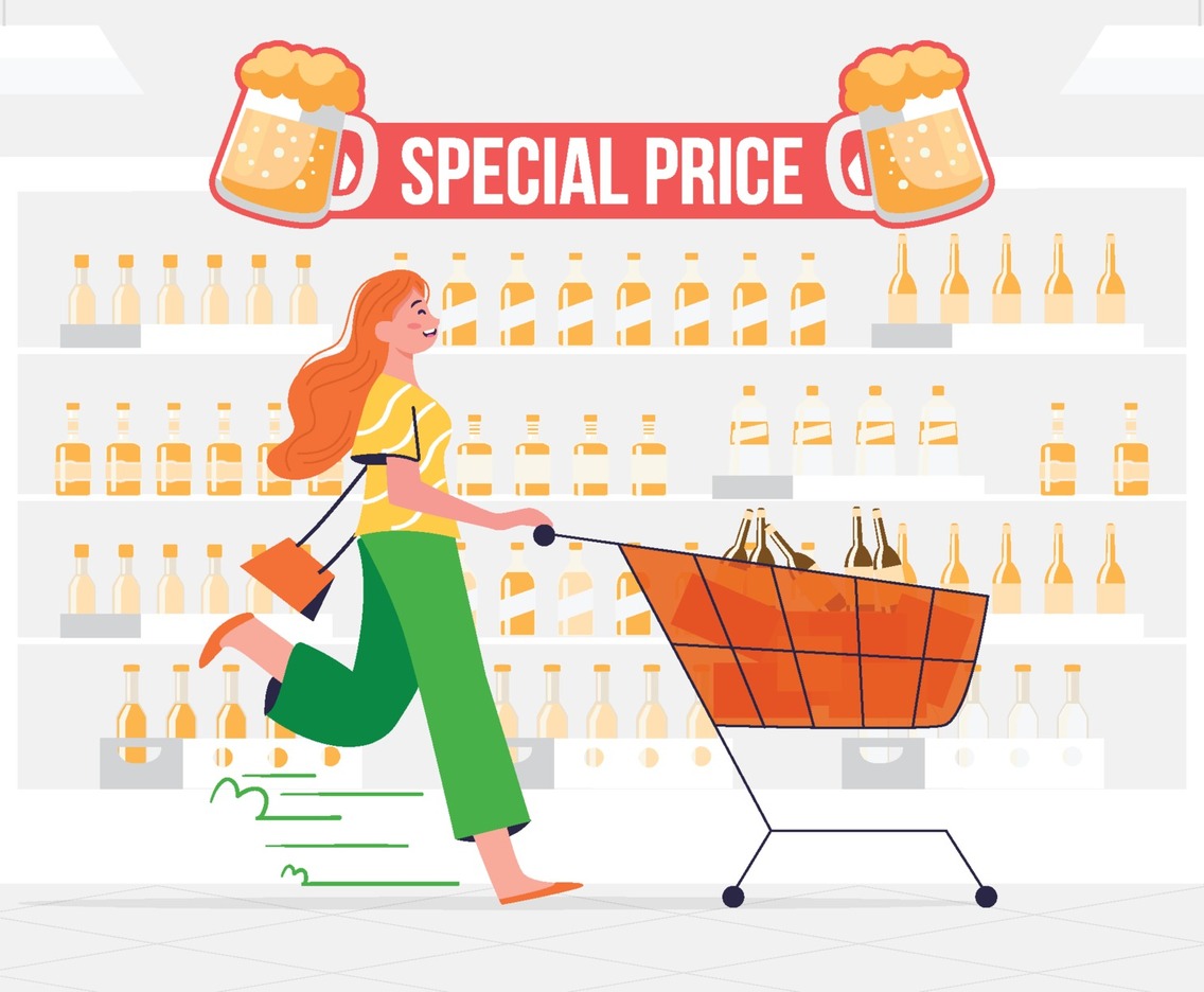 Woman Buy Liquor on Beer Day Promo