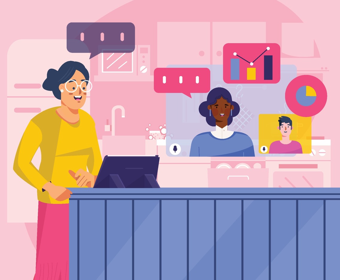 Woman Work at Home in Her Kitchen Concept