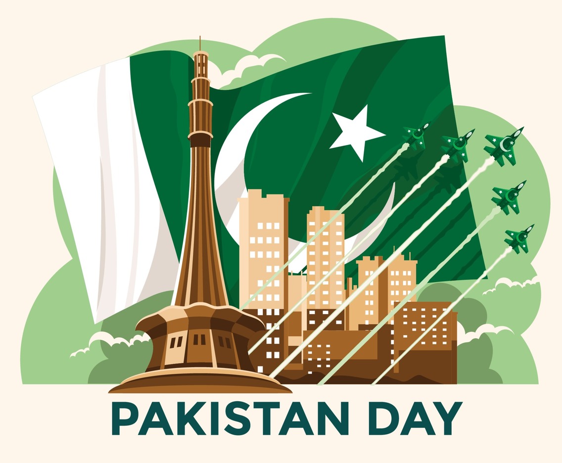 National Pakistan Day with Minar e Pakistan and Flag Background