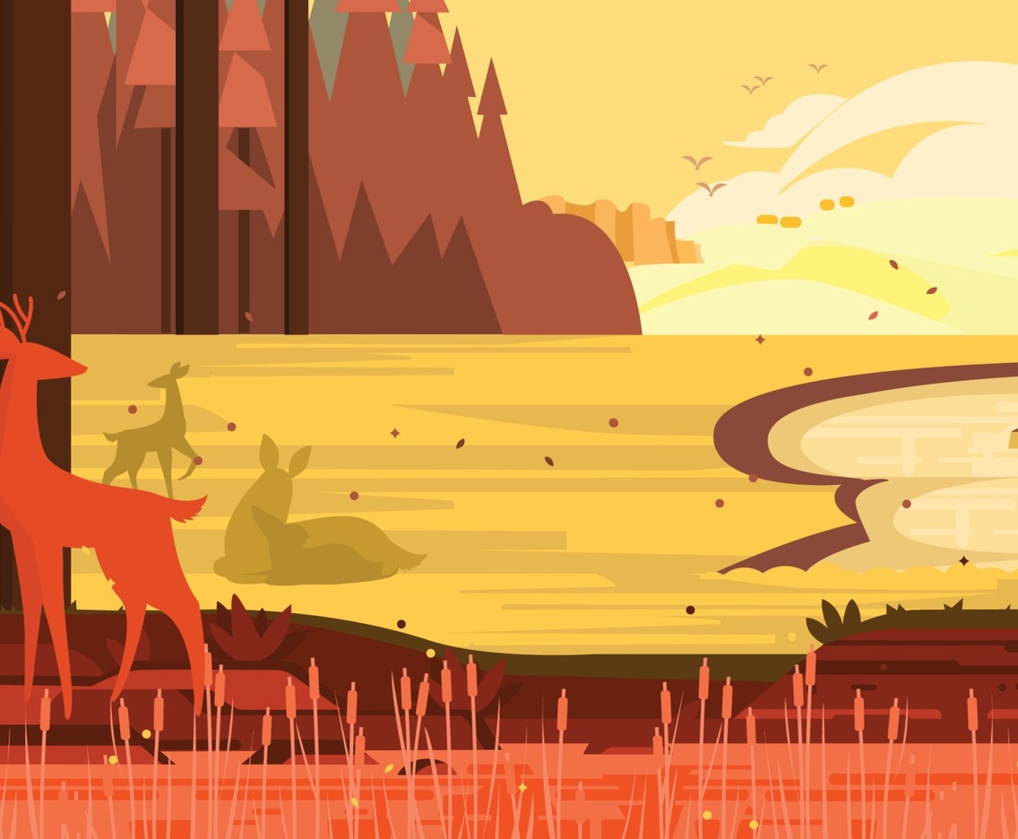 Tall Trees with Deer on the Field Background