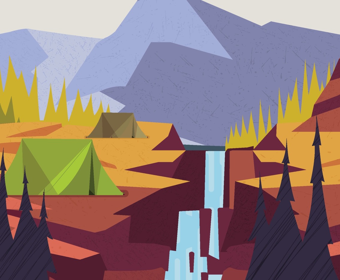 Camping on High Ground Near Waterfall