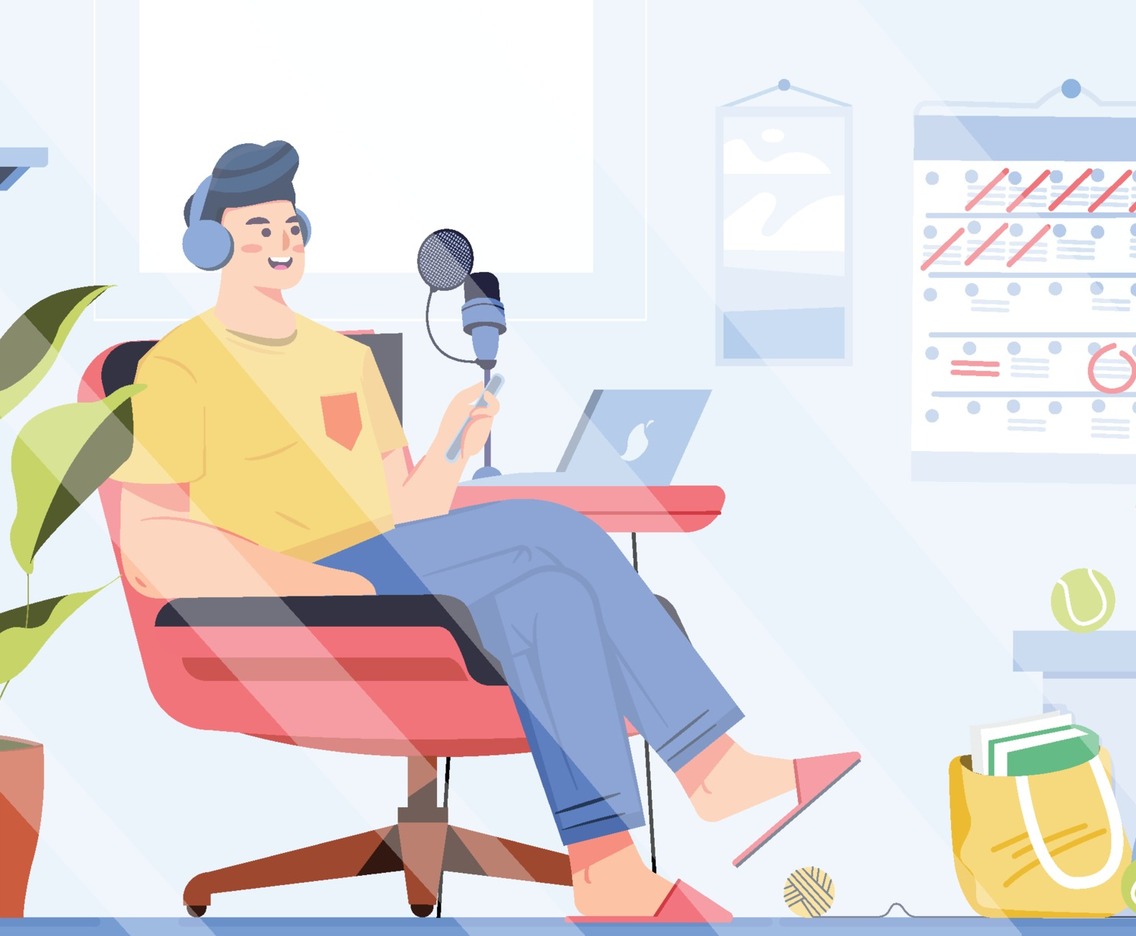 Man Produce Podcast in His Cozy Chair at Home